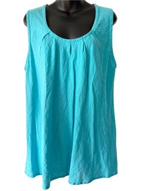 Flax Linen Tank Top Blue Womens Medium Scoop Neck Sleeveless Natural Minimal